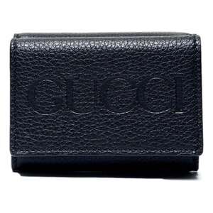 Gucci Embossed Logo Mini Tri-Fold Wallet Black Yellow Pebbled